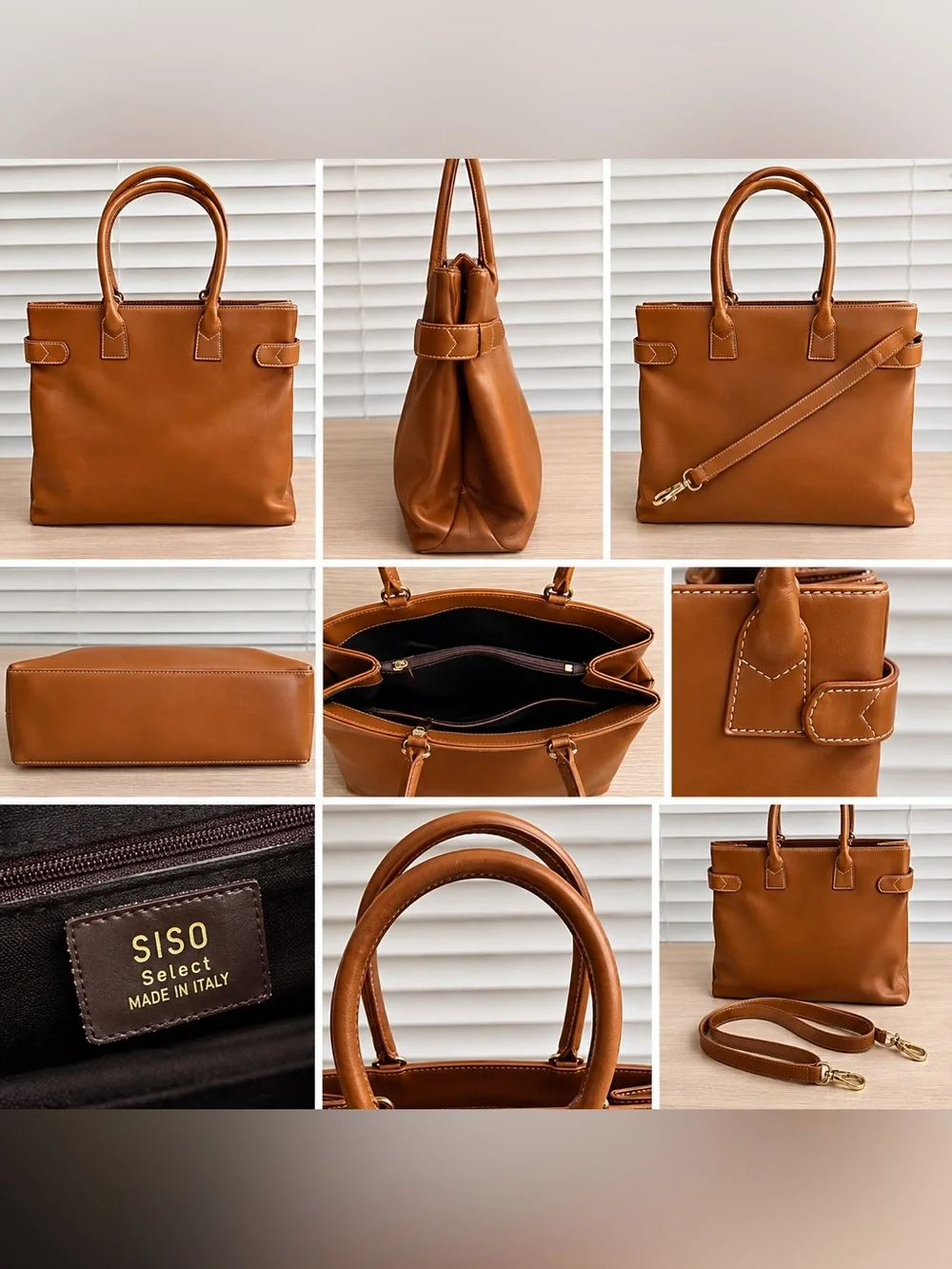 💫Vintage 💫SISO Select Made in Italy Cognac Leather Tote Shoulder Bag-USED ONCE